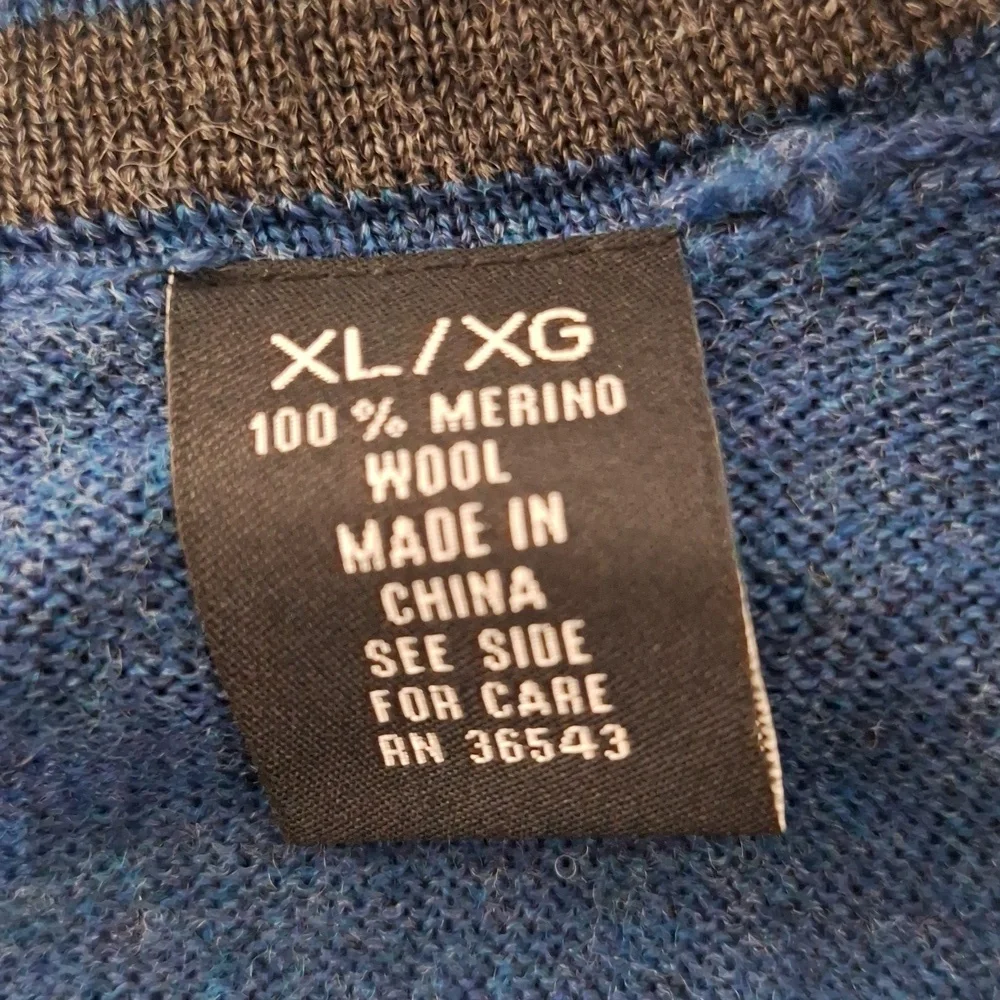 Calvin Klein Blue 100% Merino Wool Preppy Business Casual Knit Sweater Size XL
